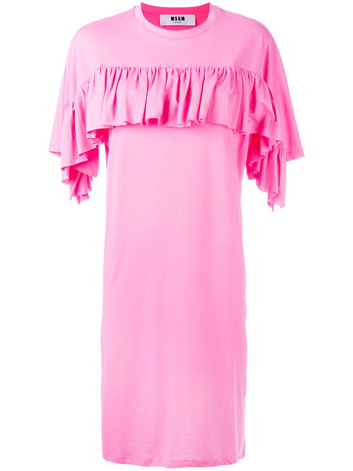 Msgm - Ruffled Trim Dress - Women - Cotton/polyester - Xs, Pink/purple, Cotton/polyester