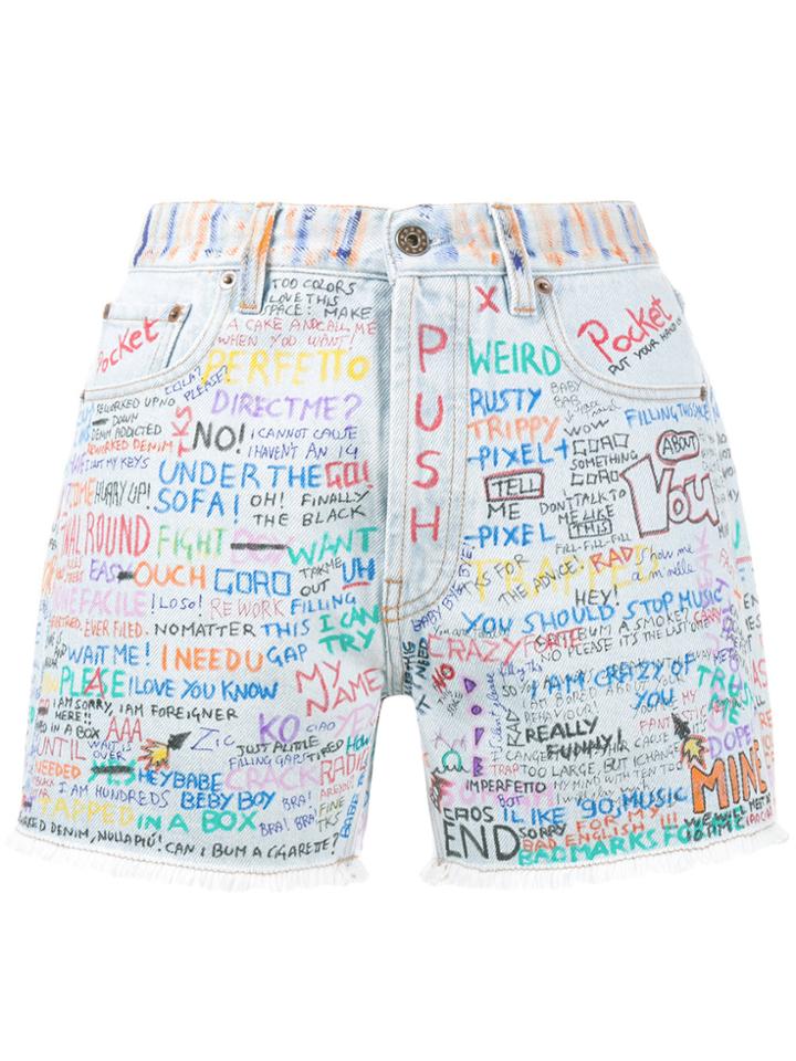 Faith Connexion Hand-painted Graffiti Denim Shorts - Blue