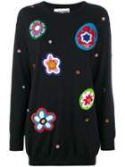 Moschino - Floral Patch Knit Dress - Women - Virgin Wool - Xs, Black, Virgin Wool