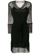 Twin-set Fringed Macramé Dress - Black
