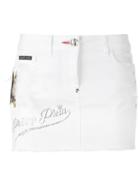 Philipp Plein Embellished Mini-skirt, Women's, Size: 28, White, Cotton/spandex/elastane/pvc/feather
