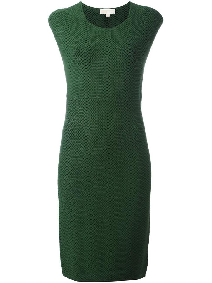 Michael Michael Kors Fitted Jacquard Dress, Women's, Size: Large, Green, Nylon/spandex/elastane/viscose