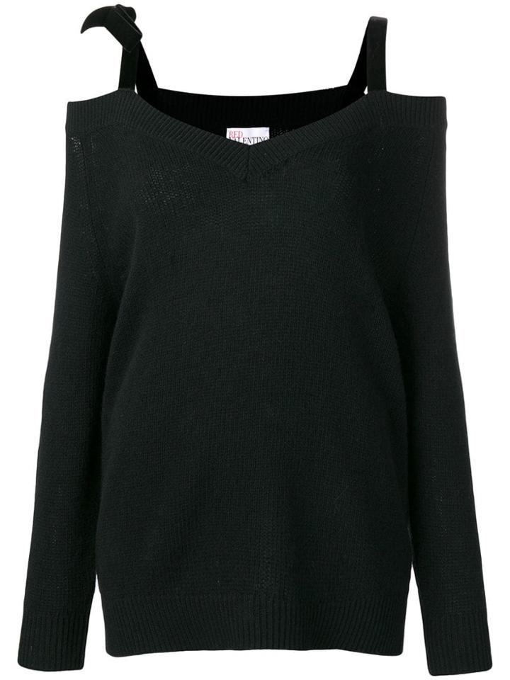 Red Valentino Red (v) Velvet Ribbon Cold Shoulder Sweater - Black