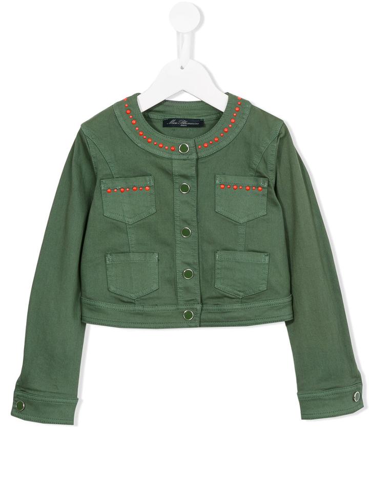 Miss Blumarine Studded Trim Jacket, Girl's, Size: 12 Yrs, Green