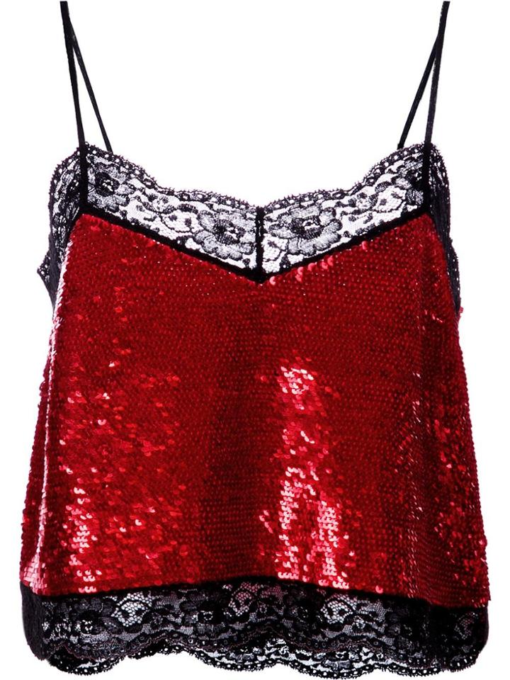 Ashish Sequinned Lace Camisole Top - Red