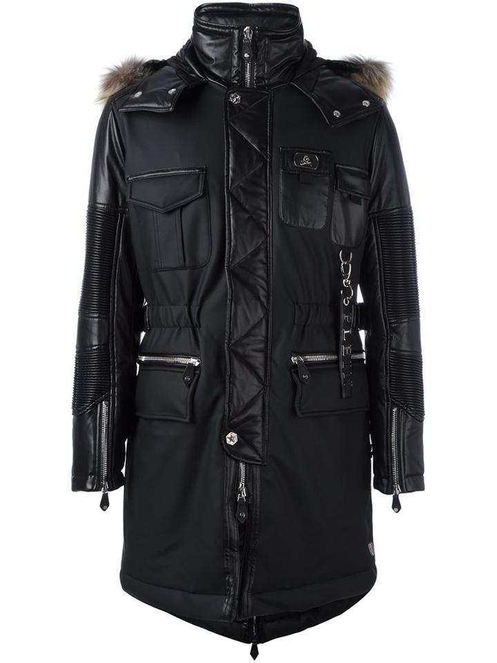 Philipp Plein 'you Can' Parka, Men's, Size: Large, Black, Polyester/polyurethane/spandex/elastane/racoon Fur