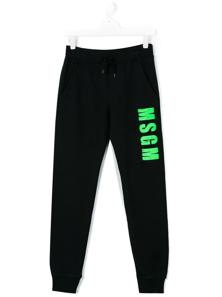 Msgm Kids - Teen Logo Print Track Pants - Kids - Cotton - 14 Yrs, Boy's, Black
