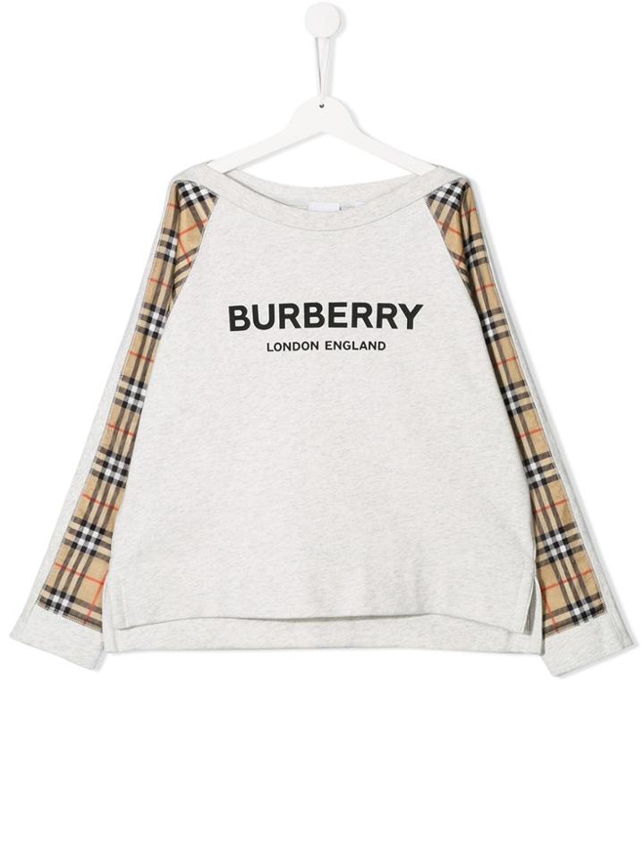 Burberry Kids Logo Check Detail Sweatshirt - Grey