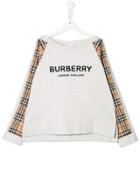 Burberry Kids Logo Check Detail Sweatshirt - Grey