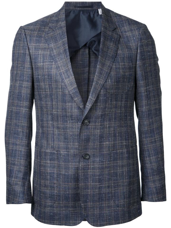 Cerruti 1881 Woven Check Blazer, Men's, Size: 52, Blue, Silk/linen/flax/lambs Wool