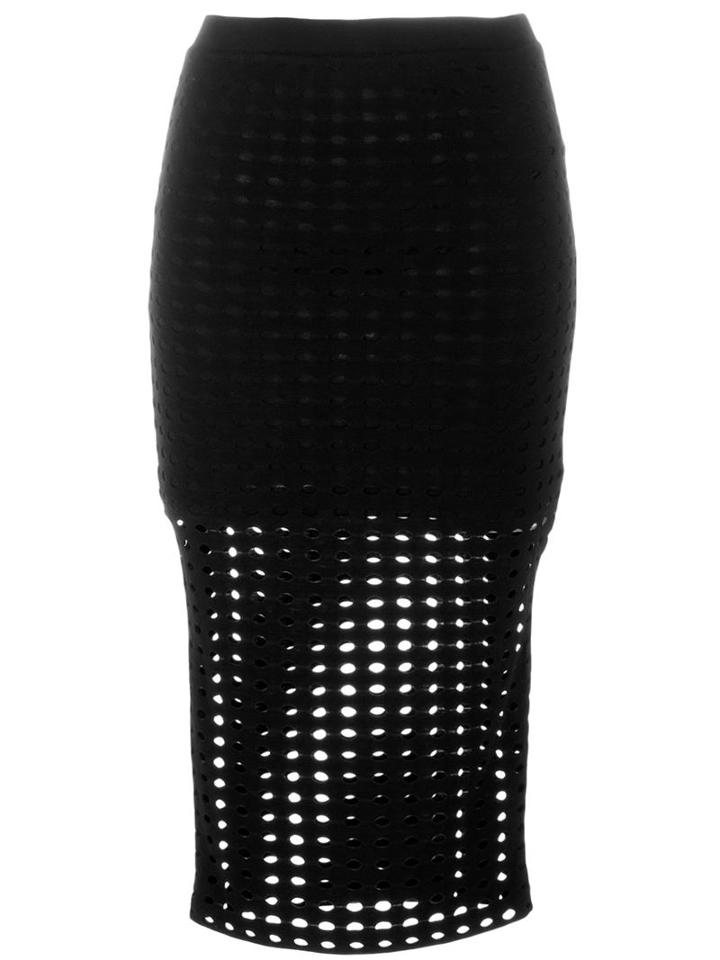 T By Alexander Wang Perforated Fitted Skirt, Women's, Size: S, Black, Polyester/rayon/spandex/elastane