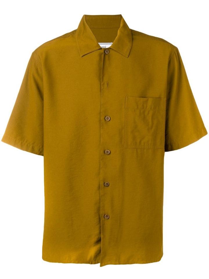 Ami Paris Camp Collar Short Sleeve Shirt With Chest Pocket - Brown