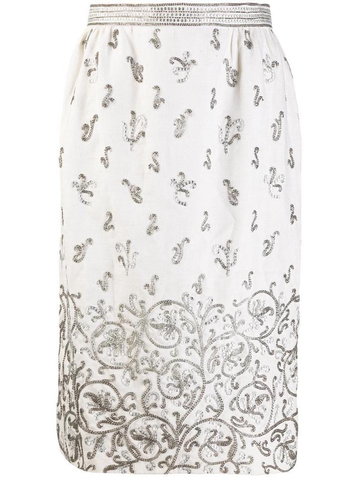 Valentino Pre-owned Bead Embroidered Straight Skirt - Neutrals