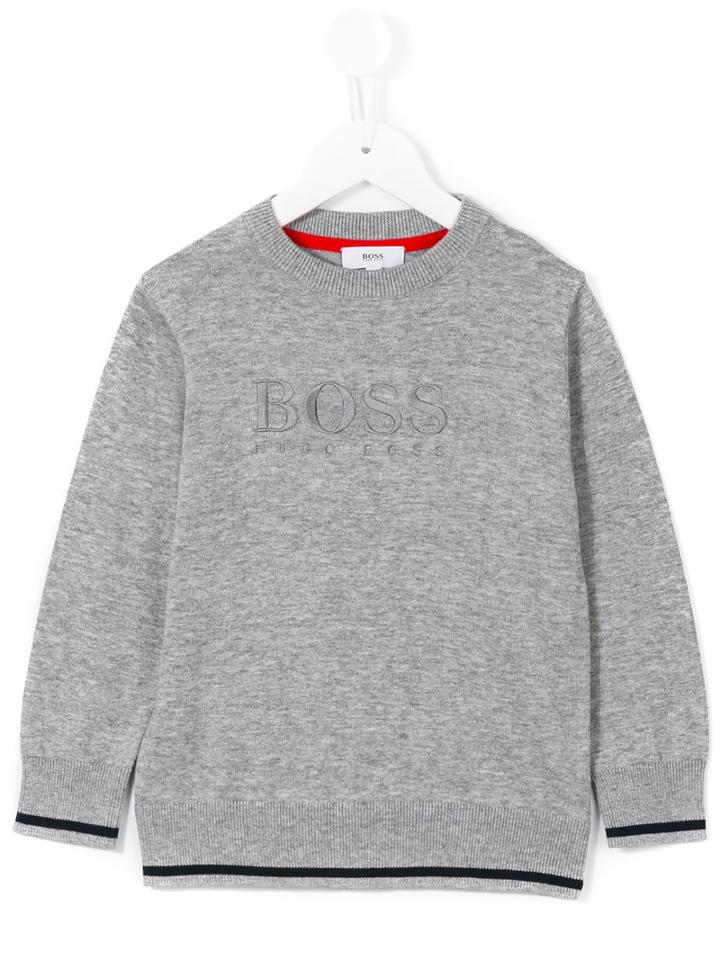 Boss Kids Logo Embroidered Jumper, Boy's, Size: 6 Yrs, Grey