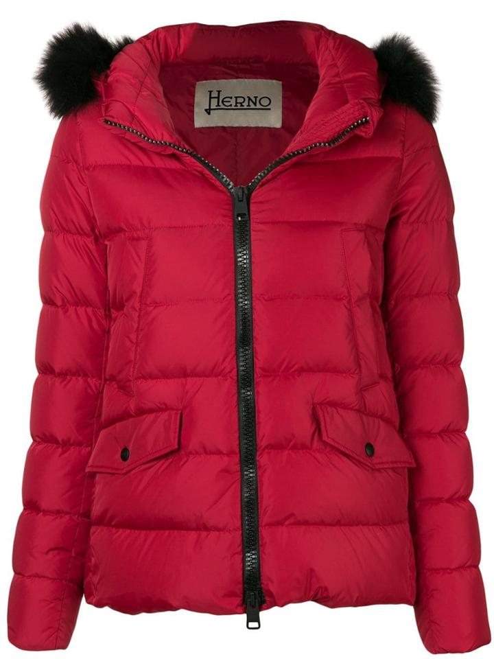 Herno Fox Fur Trim Padded Jacket - Red