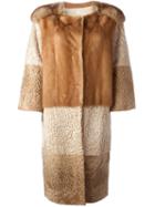Liska Fur Shearling Squares Coat, Women's, Size: Medium, Brown, Mink Fur/lamb Fur/sable