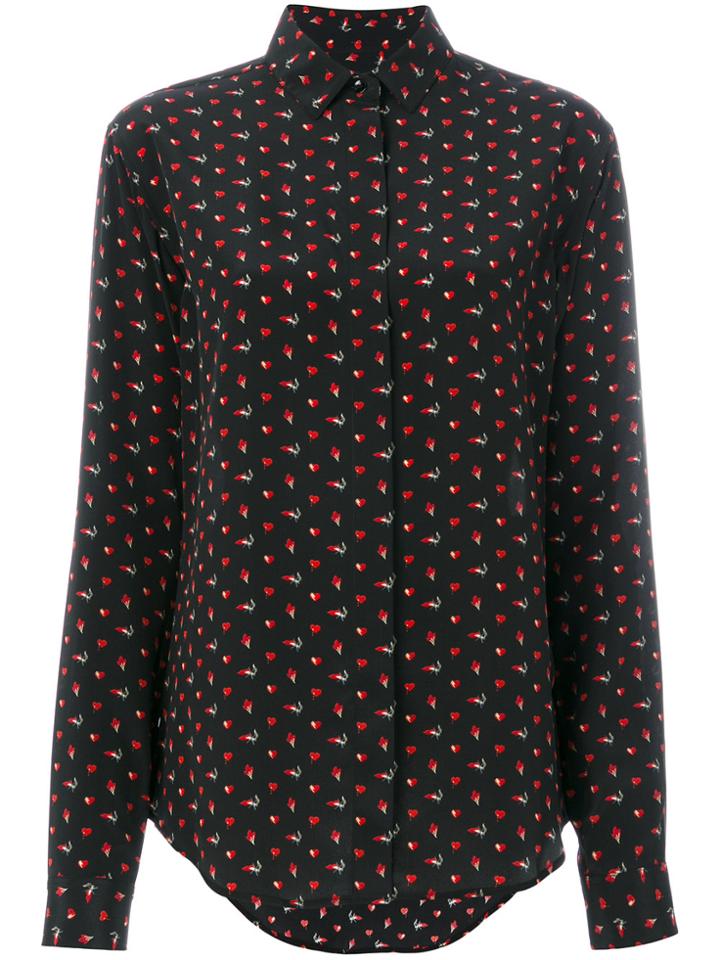 Saint Laurent Micro Smoking Lips Hear Print Shirt - Black
