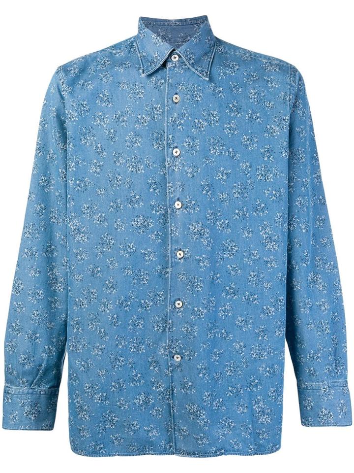 Canali Splatter Print Denim Shirt - Blue