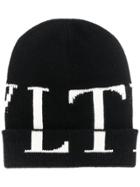 Valentino Logo Ribbed Beanie - Black