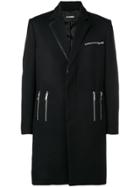 Les Hommes Zip Detail Single Breasted Coat - Black