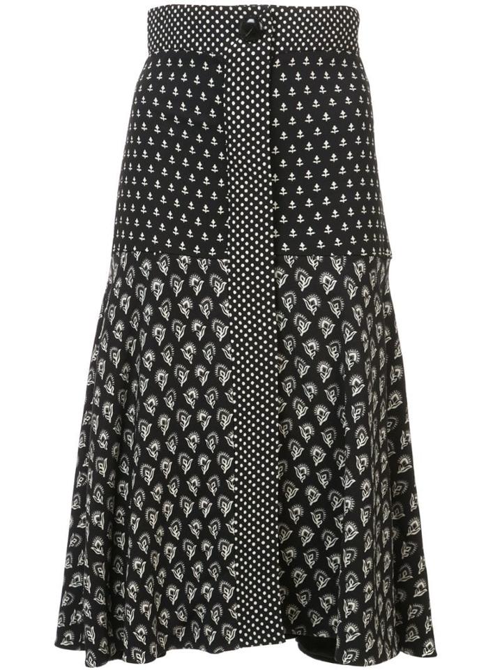 Proenza Schouler Block Print Flared Skirt - Black