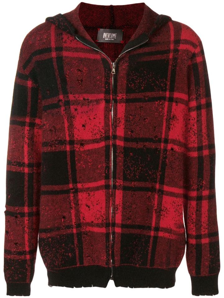 Overcome Check Printed Cardigan - Red