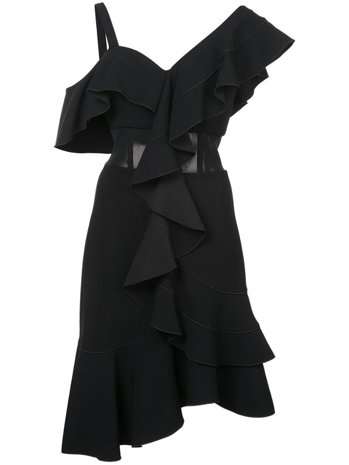 Proenza Schouler One Shoulder Short Ruffle Dress - Black
