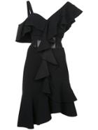 Proenza Schouler One Shoulder Short Ruffle Dress - Black