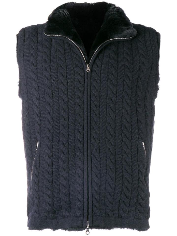 N.peal Cable Knit Fur Lined Gilet - Black
