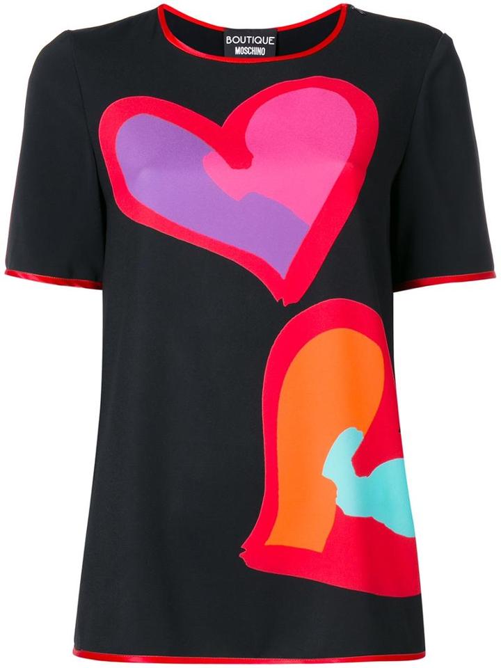 Boutique Moschino Heart Print T-shirt, Women's, Size: 42, Black, Polyester/other Fibers