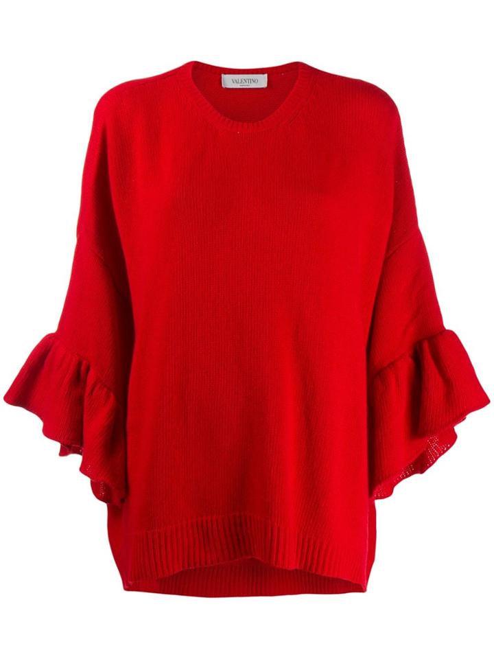 Valentino Flounce Sleeve Jumper - Red