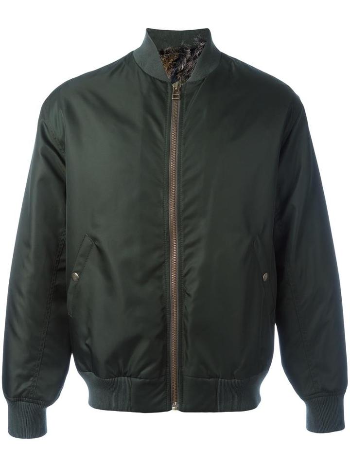 Mr & Mrs Italy Classic Bomber Jacket, Men's, Size: Medium, Green, Polyamide/polyurethane/coyote Fur/viscose