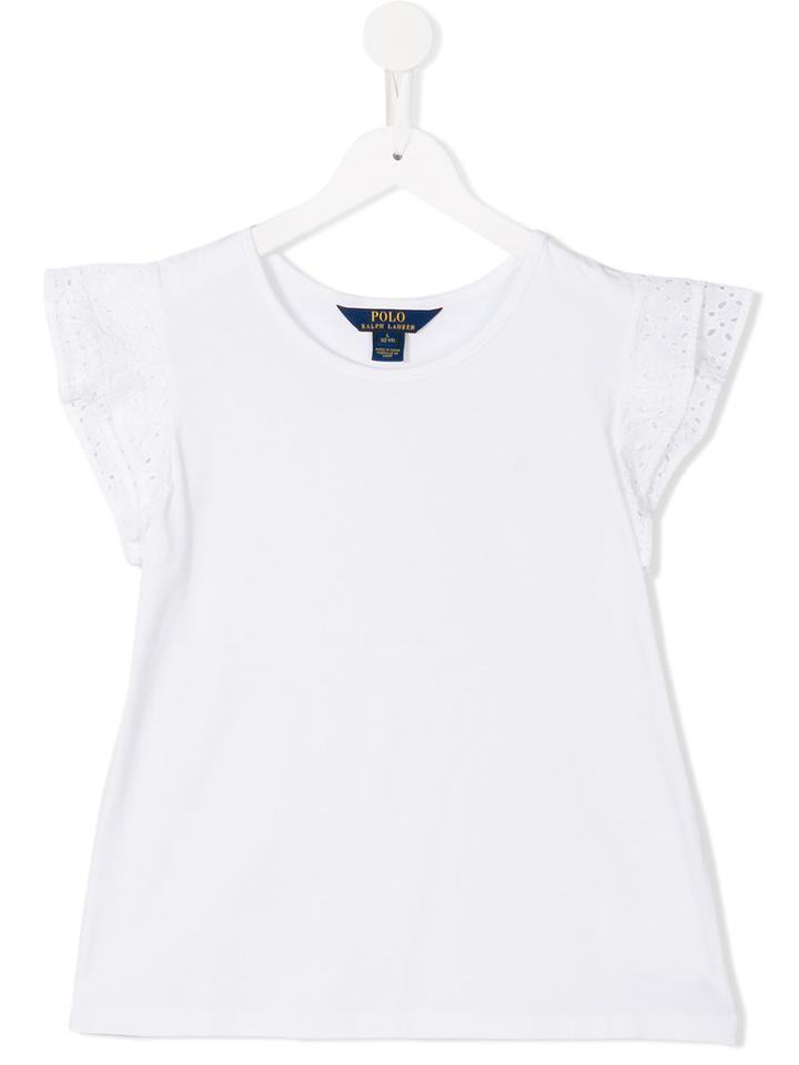 Ralph Lauren Kids Embroidered Sleeves T-shirt, Girl's, Size: 14 Yrs, White