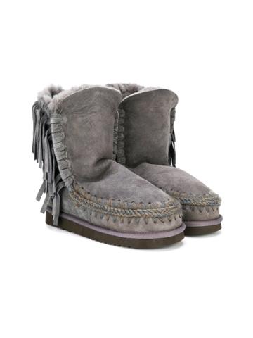 Mou Kids Fringe Detail Snow Boots - Grey