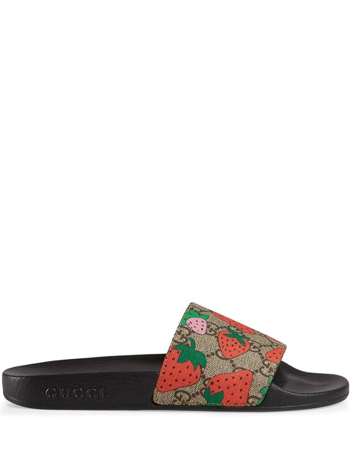 Gucci Gg Gucci Strawberry Slide Sandal - Black