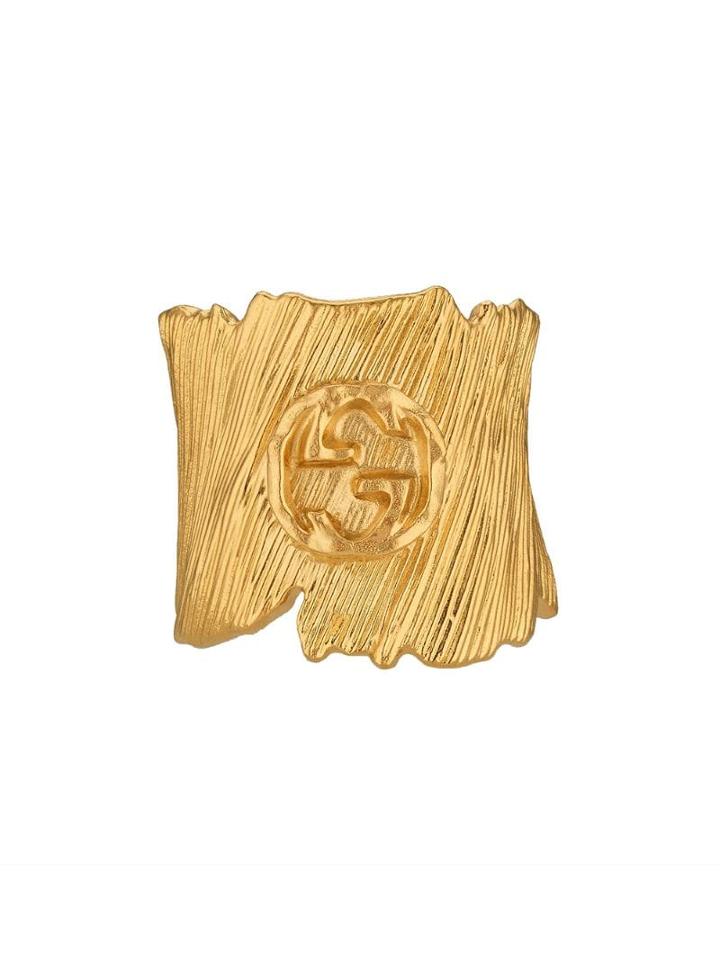 Gucci Textured Metal Ring With Interlocking G - Gold