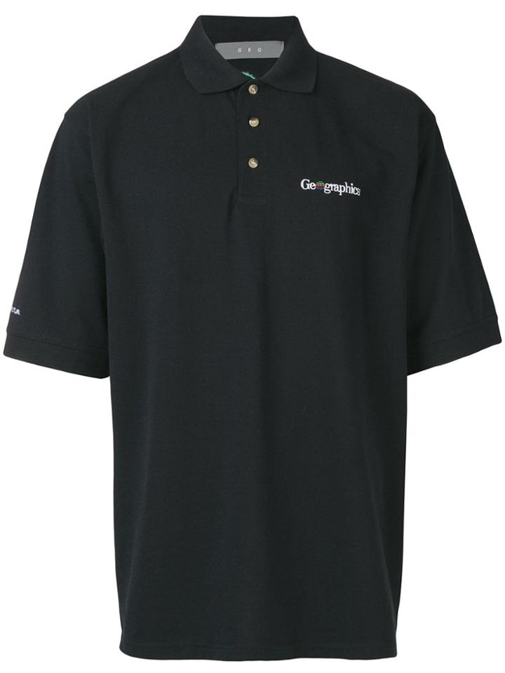 Geo Logo Embroidered Polo Shirt - Black
