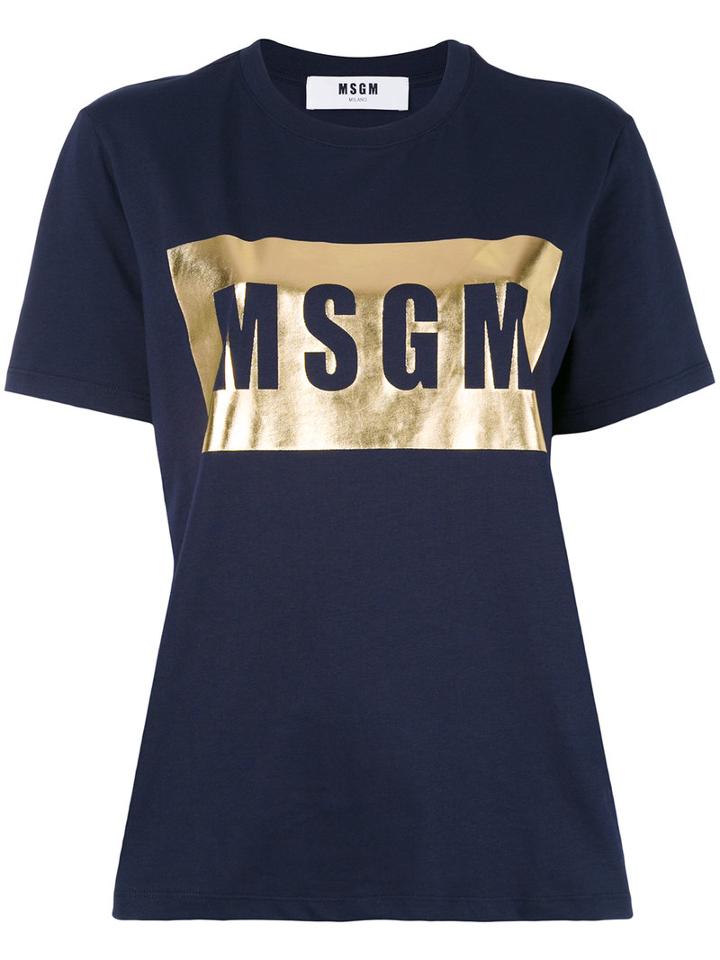 Msgm - Logo Print T-shirt - Women - Cotton - L, Blue, Cotton