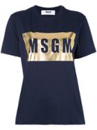 Msgm - Logo Print T-shirt - Women - Cotton - L, Blue, Cotton
