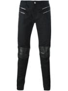 Saint Laurent Skinny Motorcross Jeans, Men's, Size: 32, Black, Cotton/lamb Skin/spandex/elastane