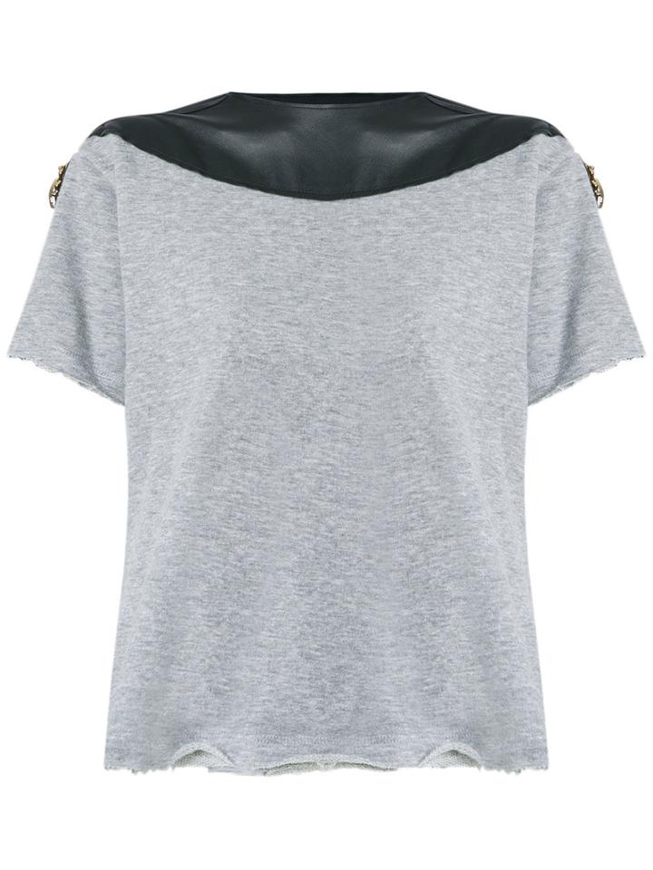 Andrea Bogosian Leather Trim Top, Women's, Size: Medium, Black, Cotton/leather/polyester