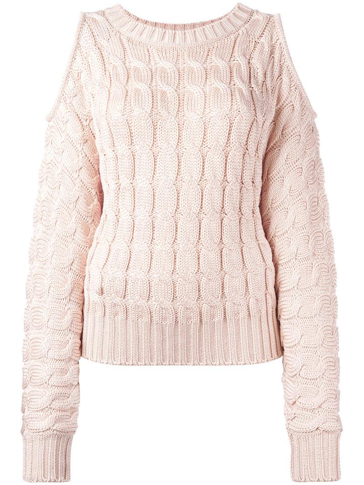 Balmain Cold Sleeve Cable Knit Jumper, Women's, Size: 38, Pink/purple, Polyamide/viscose