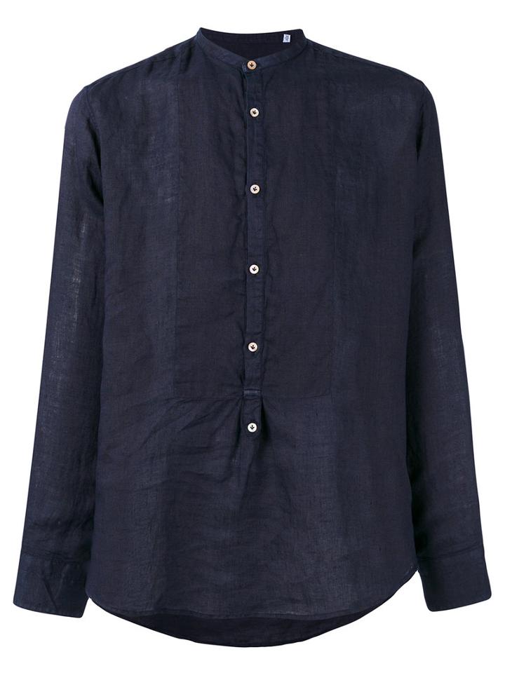 The Gigi Band Collar Shirt, Men's, Size: 42, Blue, Linen/flax