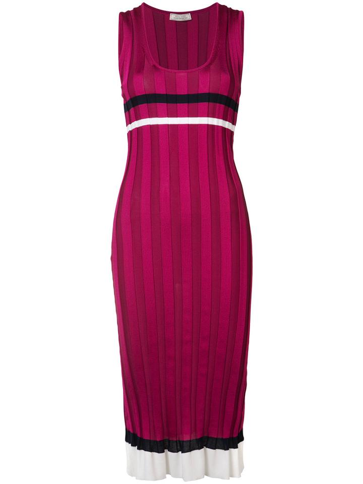 Nina Ricci - Ribbed Striped Dress - Women - Cotton/polyamide/viscose - M, Pink/purple, Cotton/polyamide/viscose