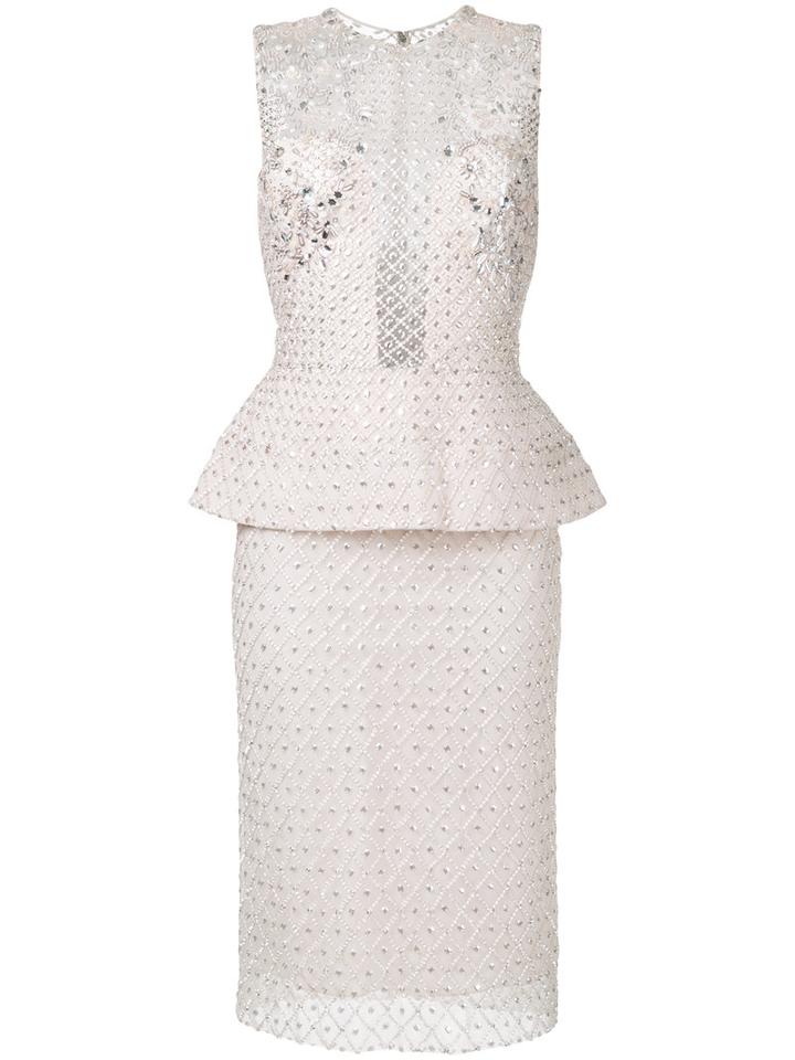 Zuhair Murad - Beaded Peplum Dress - Women - Silk/polyamide - 42, Nude/neutrals, Silk/polyamide