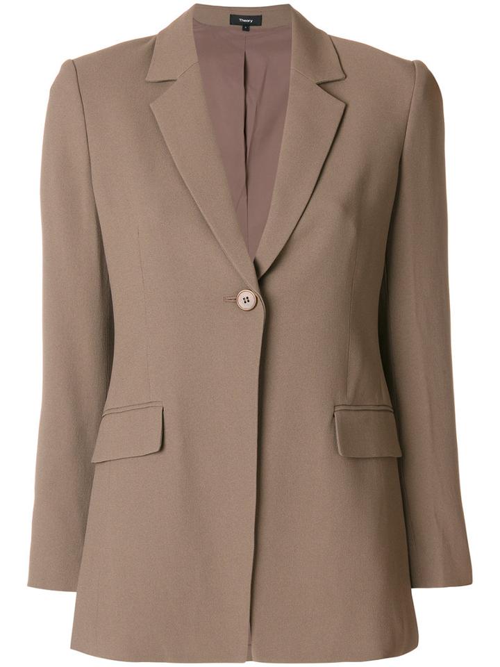 Theory - Flap Pocket Blazer - Women - Polyester/spandex/elastane/acetate/viscose - 4, Brown, Polyester/spandex/elastane/acetate/viscose