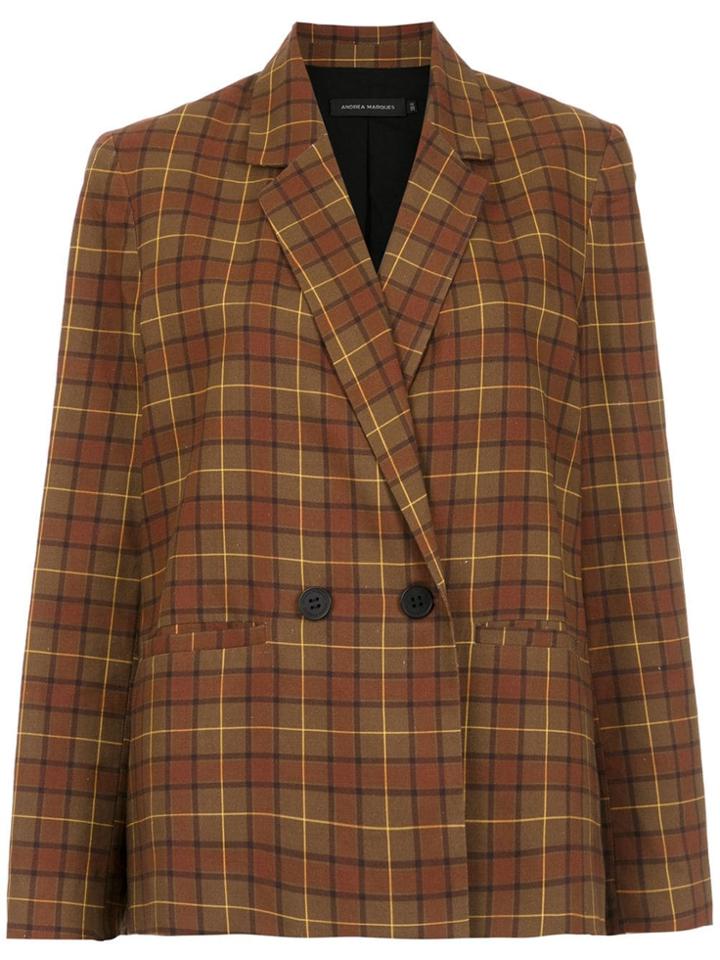 Andrea Marques Checked Boxy Blazer - Brown