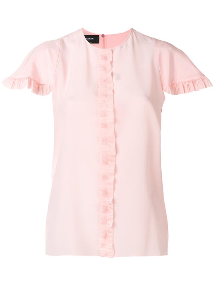 Rochas Pleated Ruffle Trim T-shirt - Pink & Purple