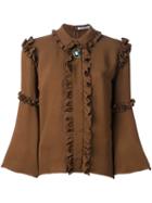 Vivetta Ruffle Detail Shirt, Women's, Size: 42, Brown, Viscose