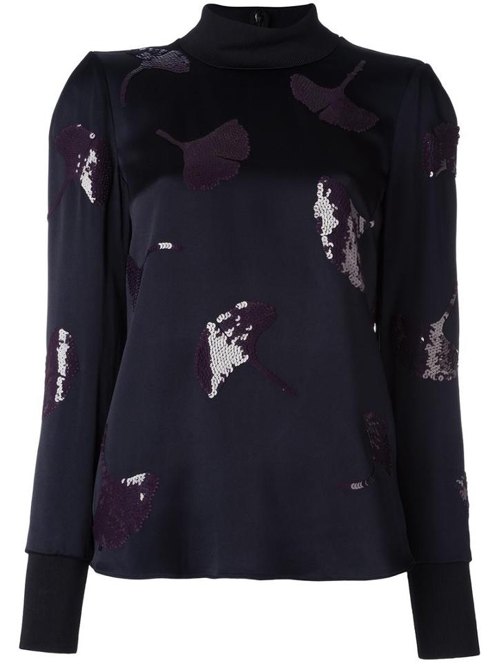 3.1 Phillip Lim - Sequin Ginkgo Top - Women - Silk/acetate/viscose - 2, Black, Silk/acetate/viscose